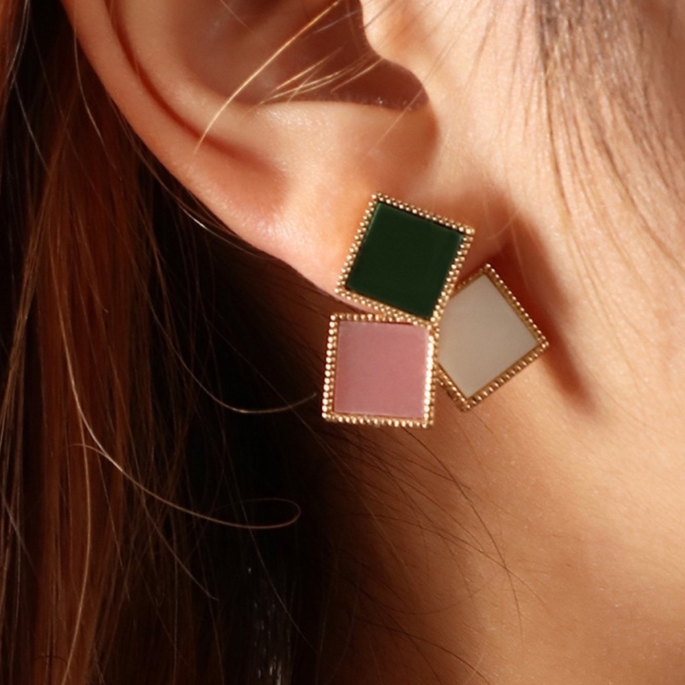 *PETRA* Gold x Square Color Block Fashion Earrings